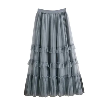 

faldas mujer moda 2020 Yarn Patchwork Skirts Clothes Fashion High Waist Casual Summer Candy Color Pleated A-line Skirt W77