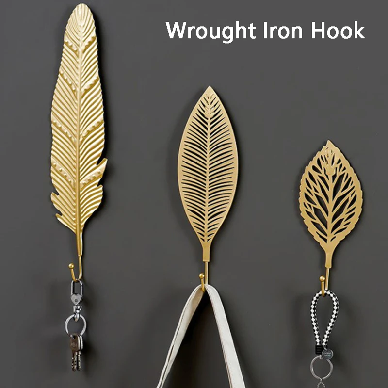 

Nordic Style Wrought Iron Hook Leaf Shape Wall Hanger Bathroom Organizer For Towel Clothes Home Decoration Hanging Storage Rack