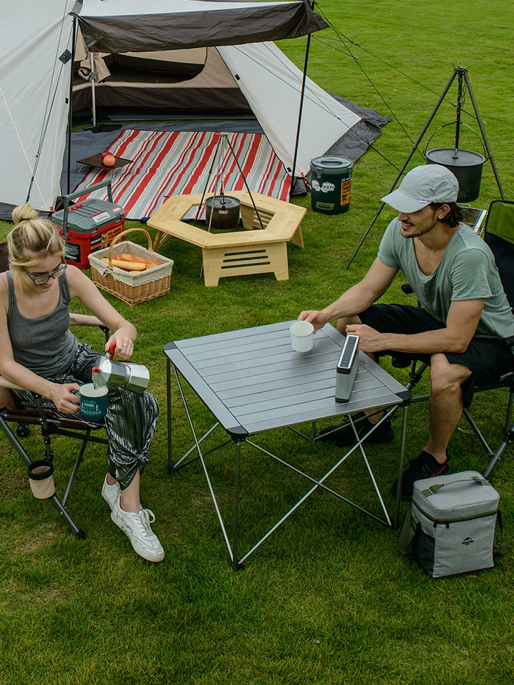 Aluminium alloy folding table folding lightweight portable outdoor camping picnic table furniture suits picnic table 120x120x78 cm bamboo