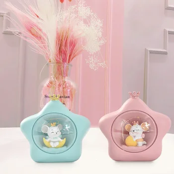 

Cute Cartoon Rat Mouse Star Shaped Night Light Glowing Flashing LED Night Lamp Festival Gift Bedroom Bedside Home Decor Toy