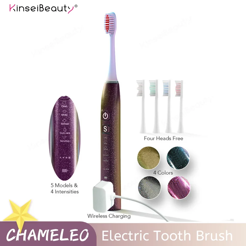 

Sonic Electric Toothbrush 5 Mode IPX7 Water Proof Wireless Charging Tooth Brush Oral Clean Ultrasonic Smart Brush 4 Brush Heads