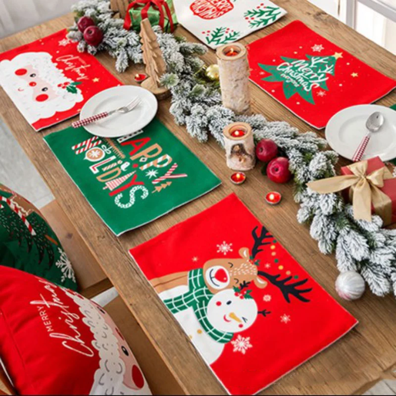 

Christmas Placemat Cotton and Linen Dining Table Mat Navidad 2021 Christmas Decorations for Home Kitchen Restaurant JJJCD177