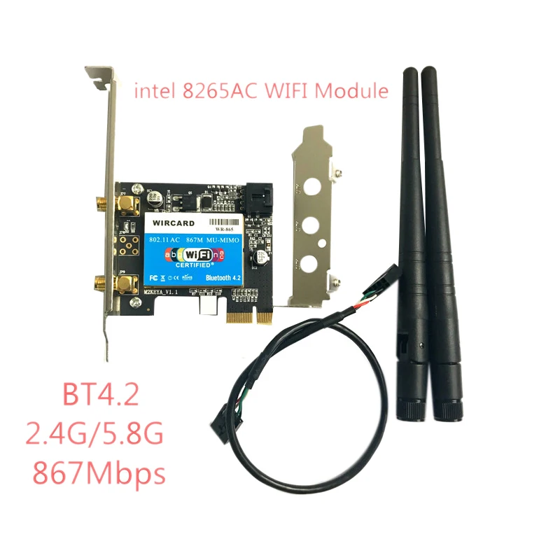 WIRCARD беспроводной-AC 8265 867 Мбит/с 802.11AC двухдиапазонный Настольный PCI-E WiFi адаптер PCI Express карта для Intel 8265AC+ Bluetooth 4,2