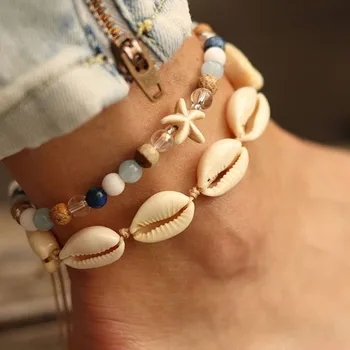 LETAPI Boho Shell Rope Anklets For Women Crystal Beads Charm Anklet Beach Barefoot Bracelet ankle Leg Chain Foot Jewelry