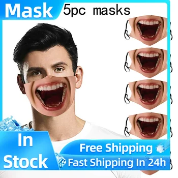 

mascarillas masque Male Women 3D Funny Printing Printed Pollution Spatter Face 5PC Masks Shield mondkapjes wasbaar Dropshipping!