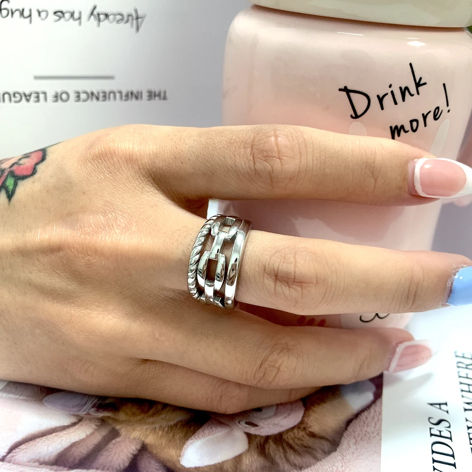 New 18 K Stainless Steel Chubby Rings For Women Simplicity Water Drop Gold Color Chain Ring Wedding Party Rings Jewelry Gift