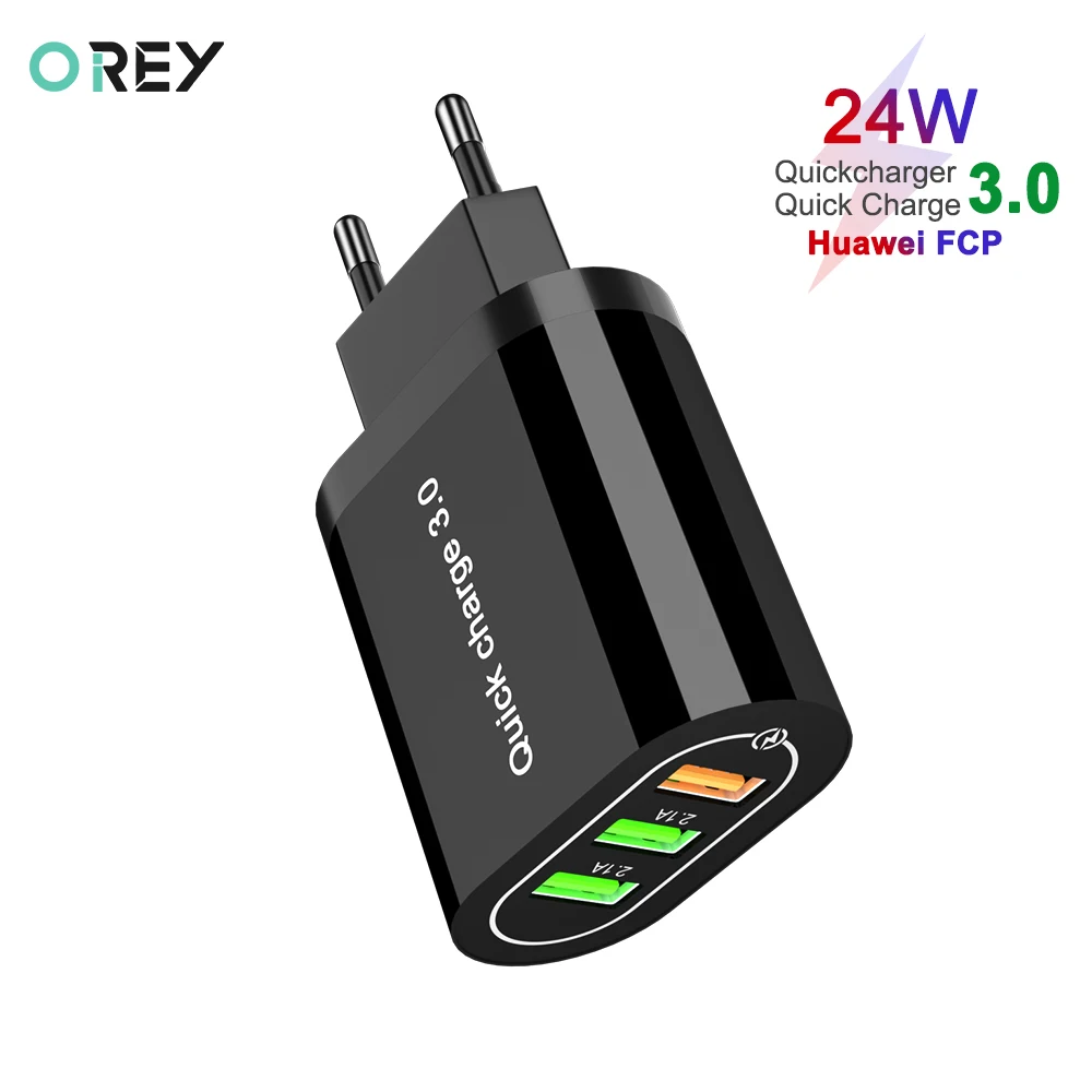 OREY 24 Вт Быстрая зарядка 3,0, 3 порта USB зарядное устройство для samsung S10 Plus QC 3,0 зарядное устройство адаптер для Xiaomi Mi 9 зарядное устройство