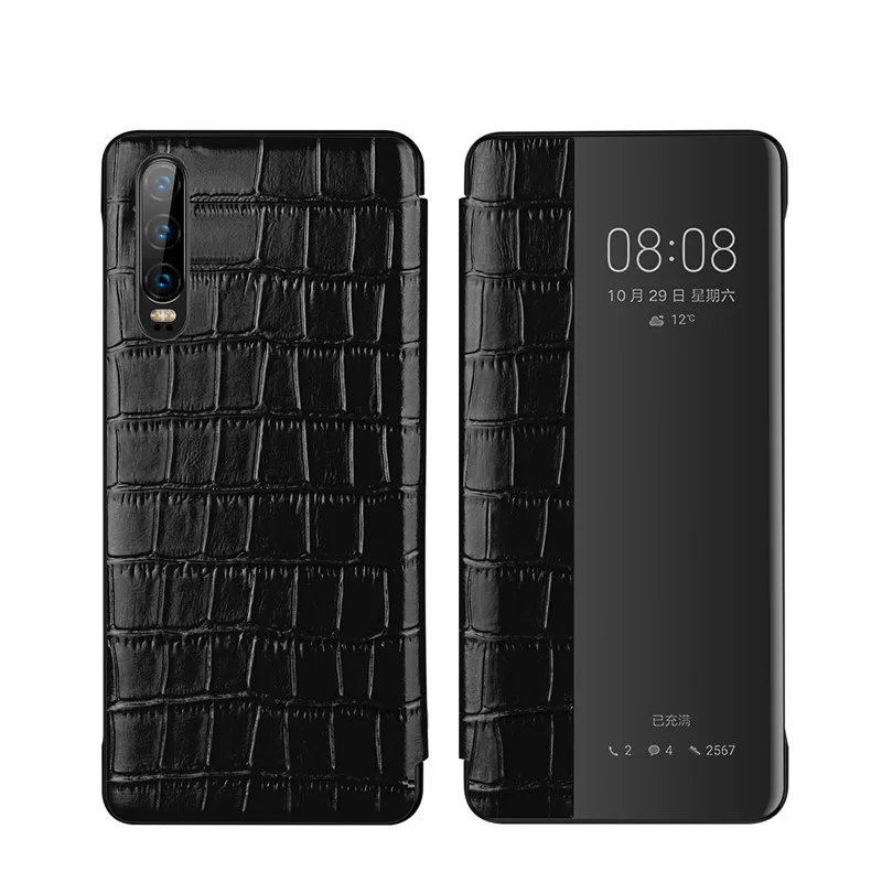 Black Чехол для Coque P30 P30Pro с умным окошком для просмотра пары, простой модный кожаный флип-чехол для huawei P30Pro, чехол для карты, защита от каркаса - Цвет: Black