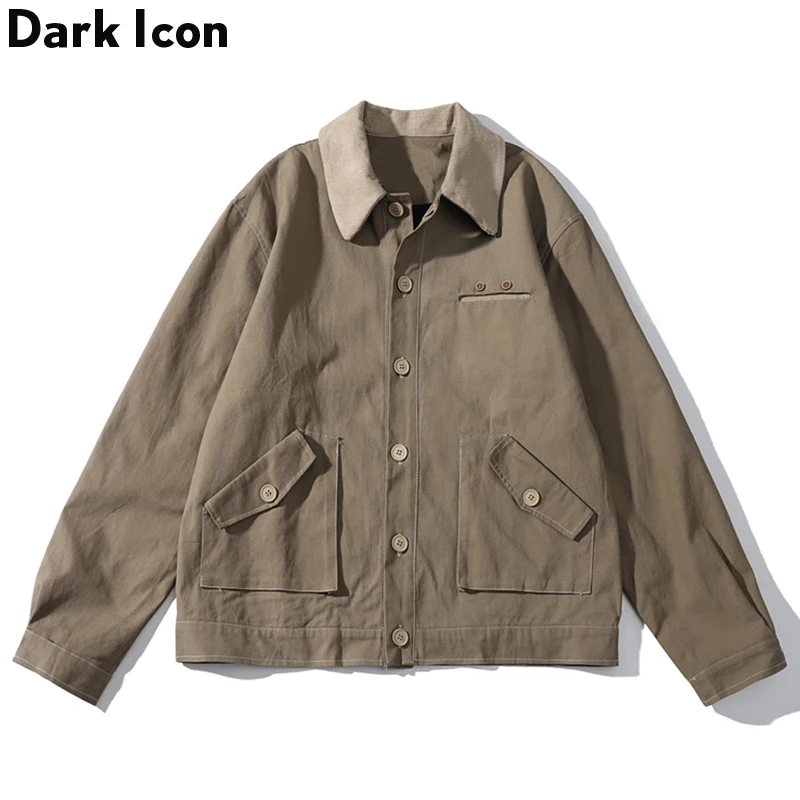 Мужская куртка в стиле хип-хоп с отложным воротником и темными иконами, Осенние уличные винтажные куртки в стиле милитари, мужская куртка, уличная одежда