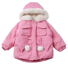 Милые детские куртки для девочек от 2 до 7 лет, зимнее пальто Верхняя одежда для маленьких девочек теплое пальто с густым мехом для маленьких девочек, парка, одежда