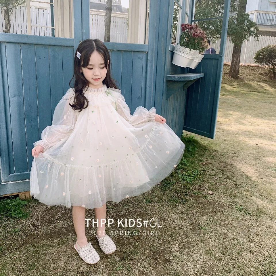 5355 платье принцессы с цветочной вышивкой для маленьких девочек г. Весенние вечерние платья для девочек на свадьбу и Пасху, детской одежды