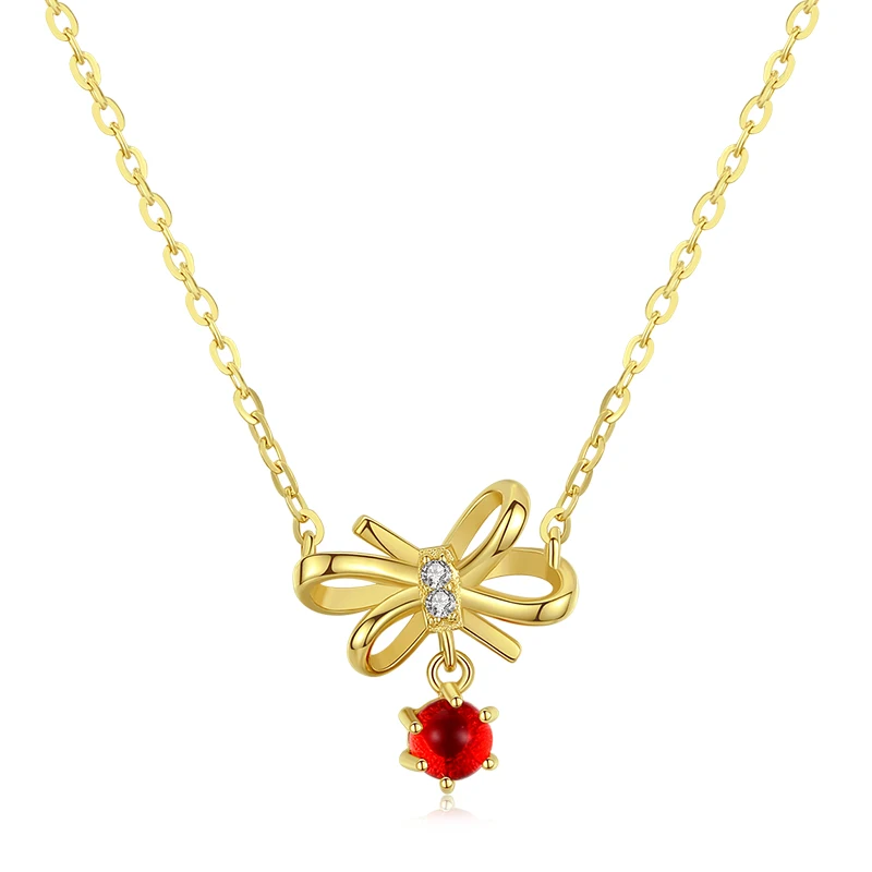 

SANYU Genuine 14K Gold Bowknot Pendant Necklace For Women Red Gemstone Necklace 14K Gold 585 Engagement Jewelry Girl Gift N14158