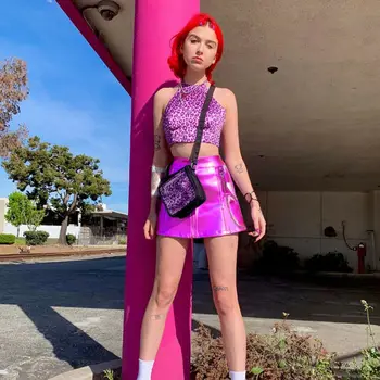 

2019 Sexy Women's Stretch Micro Mini Skirt A-line Pencil Skirts Evening Party Purple Color Shinny Sexy Club Wear Skirts