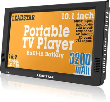 Pantalla Digital TFT HD portátil de 10 pulgadas, TV LED de visión libre para coche y caravana, reproductor Multimedia con batería integrada para acampada al aire libre