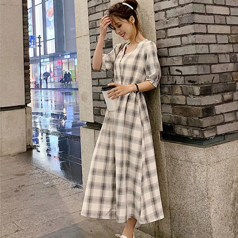 Vestidos a cuadros de estilo coreano para mujer, moda de calle