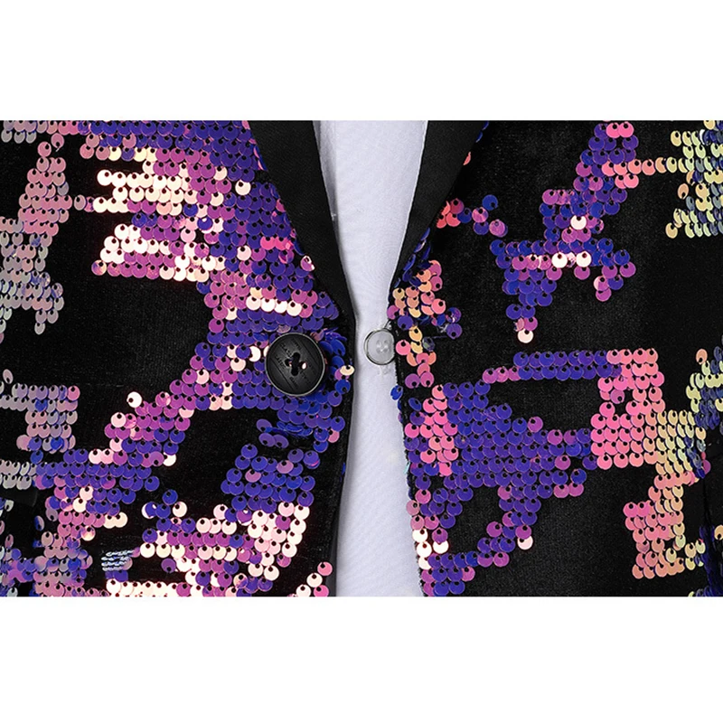 New Man Fashion Bling Shing Sequins Full Sleeve Slim Casual Performance Wedding Blazer Party Patchwork Coat xz057