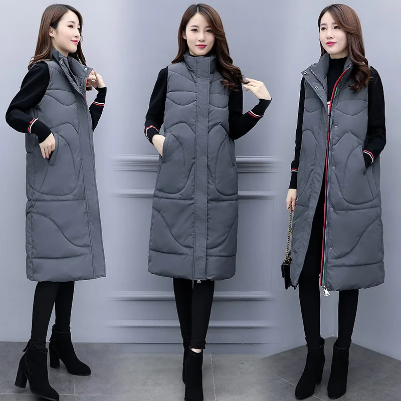 

Cotton Vest Women's 2018 Autumn And Winter New Style Korean-style Loose-Fit Slimming Simple Mid-length-Style Stand Collar Sleeve