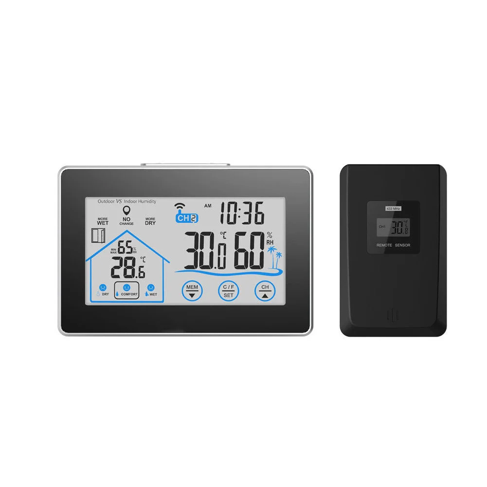

Temperature Touch Screen Weather Station Wireless Indoor Outdoor For Home Thermometer Sensor Electronic Hygrometer Digital