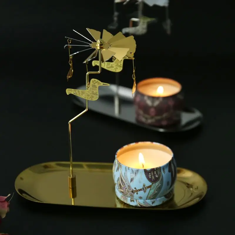 Рождество Магнитный вращающийся карусель Tealight подсвечник металлическая подставка E65B