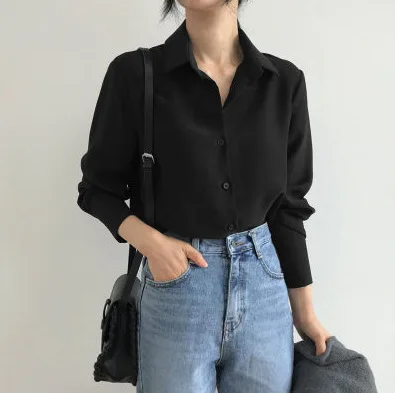 

Black Shirts Female 2020 Spring Fall Office Lady Fashion Casual Loose Korean Blouse Long Sleeve Button Cardigan Women's Shirts