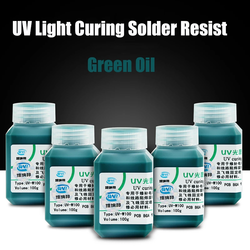 Green Oil UV curing Solder Mask Paint Prevent Corrosive Arcing for BGA PCB Rework Repair Tool Soft Brush USB LED Light Needle stick welding stainless steel