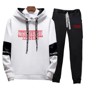 

New Brand Stranger Men Sets Fashion Autumn winter Patchwork Jacket Sporting Suit Hoodies Sweatpants Slim Tracksuit Clothes