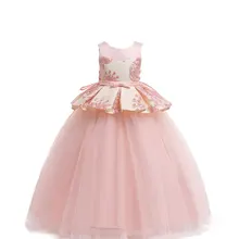 Детские вечерние платья без рукавов с цветочным узором и бантом для девочек, нарядные платья, нарядные платья принцессы для выступлений