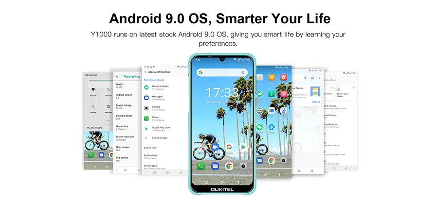 OUKITEL Y1000 Android 9,0 мобильный телефон 6,0" 19,5: 9 MT6580P 2 Гб ram 32 ГБ rom 3600 мАч отпечатков пальцев Смартфон