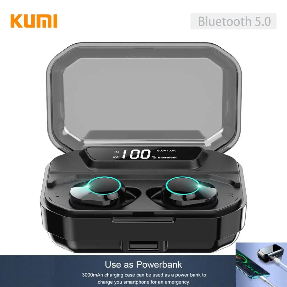 KUMI T3S Bluetooth 5,0 настоящие беспроводные наушники 6D стерео гарнитура IPX6 Водонепроницаемый шумоподавление 3300 мАч Зарядное устройство