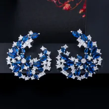 CWWZircons Новое поступление симметричный цветок дизайн Королевский синий кубический цирконий большие милые летние серьги ювелирные изделия для женщин CZ104