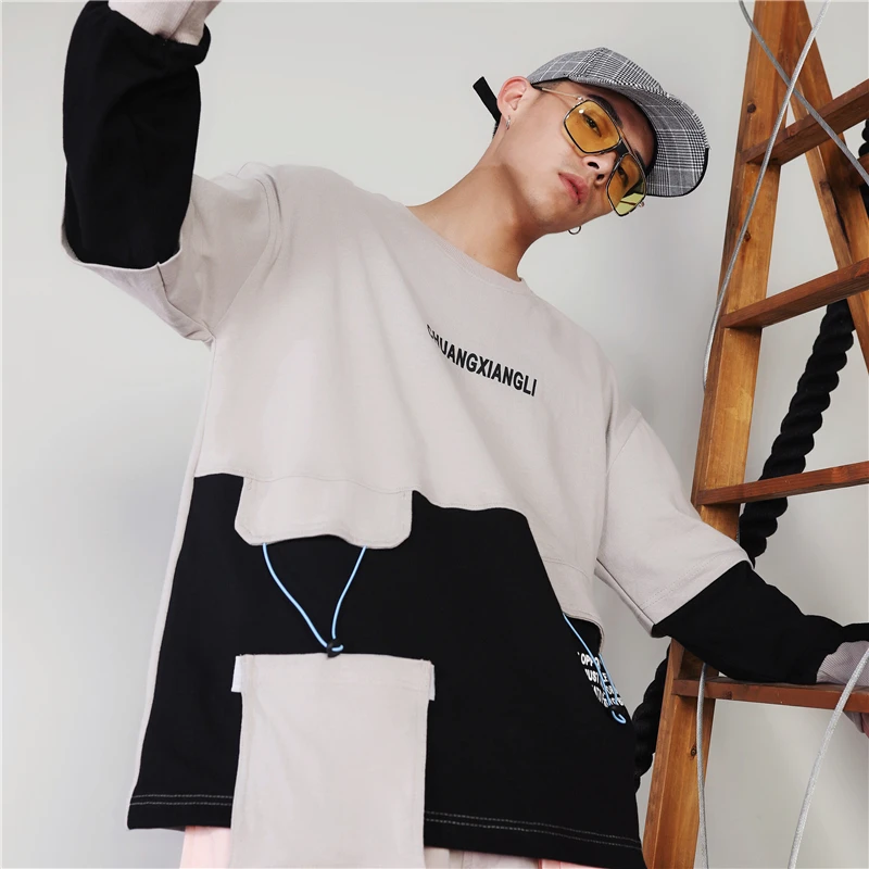 

2019 New Men Hip Hop Splice Color Full Sweatshirt