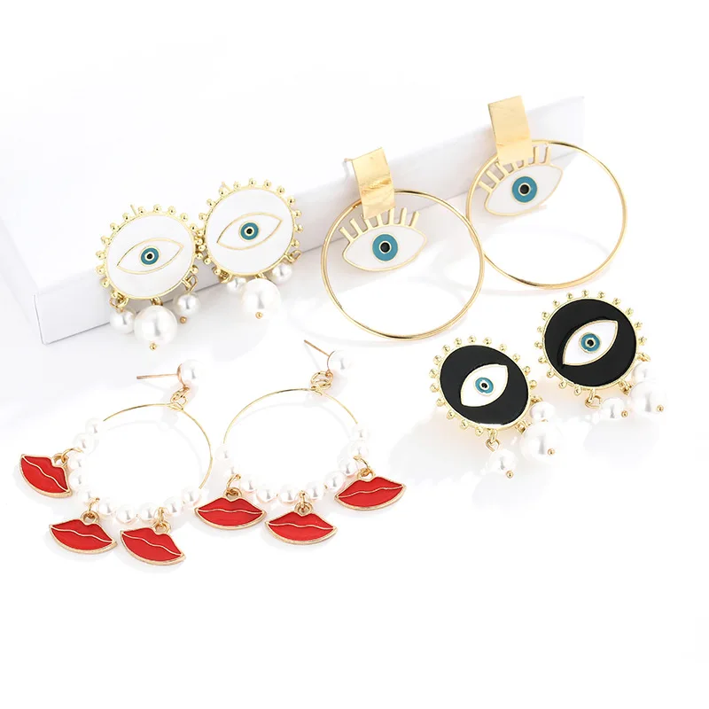 

Korean Fashion Wild Ear Nail Alloy Dripping Oil Exaggeration Circle Simple Red Lips Earrings Moda Mujer Boho Jewelry