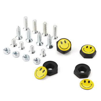 

4 Pcs License Plate Frame Security Screw Bolt Caps Covers Smiling Face Logo Thread License Plate Frame Bolts Decoration Screws