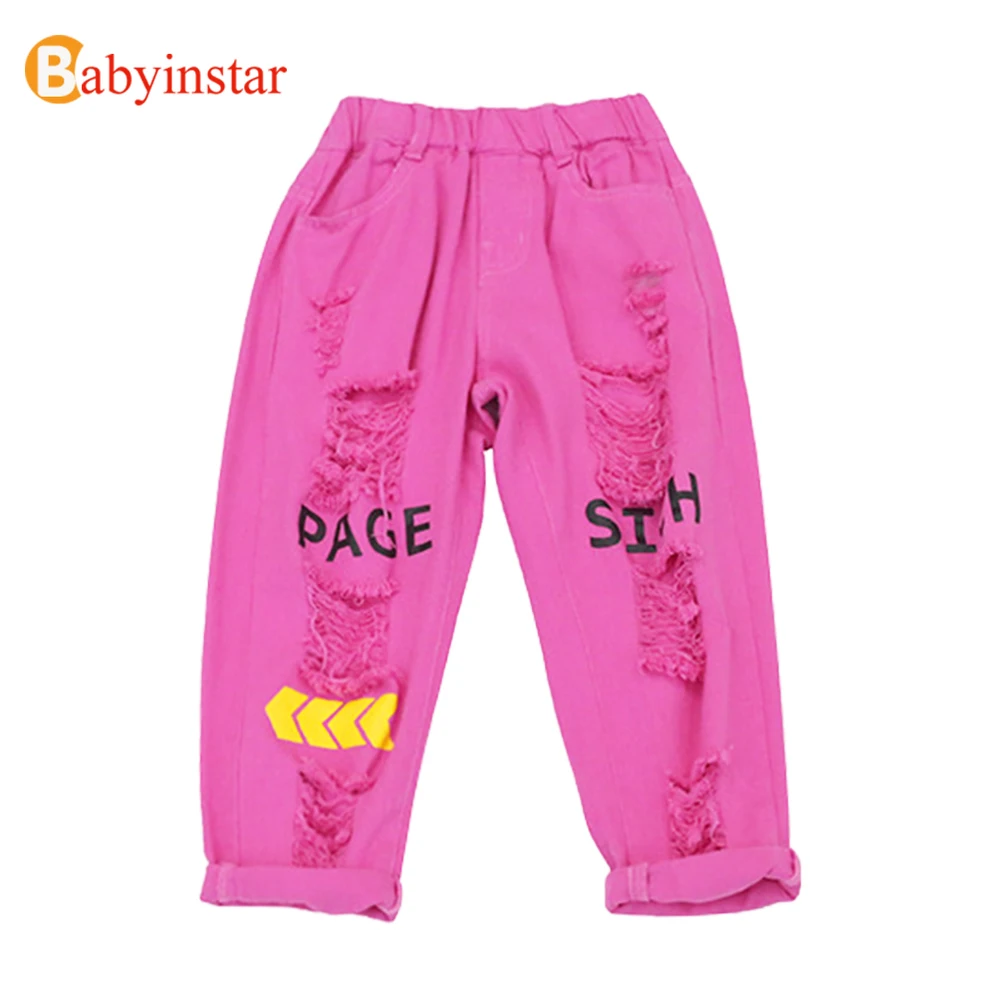 Babyinstar/модные штаны с дырками для девочек летние маленьких 4 вида цветов детская