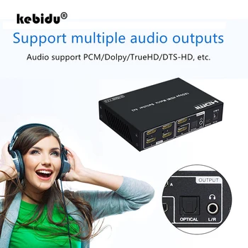 

kebidu HDMI Switch 2.0 4K 60Hz 4x2 Adapter Switcher with Audio Extractor 3.5mm jack HDCP 2.2 HDMI Splitter for PS4 HDTV EDID