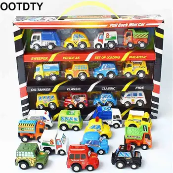

12pcs Pull Back Car Toys Mobile Machinery Shop Construction Vehicle Fire Truck Taxi Model Baby Mini Cars Gift Children Toys