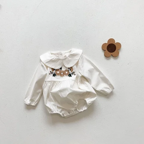 Autumn Baby Romper Newborn Baby Clothing For Girls Embroidery Floral Doll Collar Long Sleeve Sweet Cute Kids Romper 2021