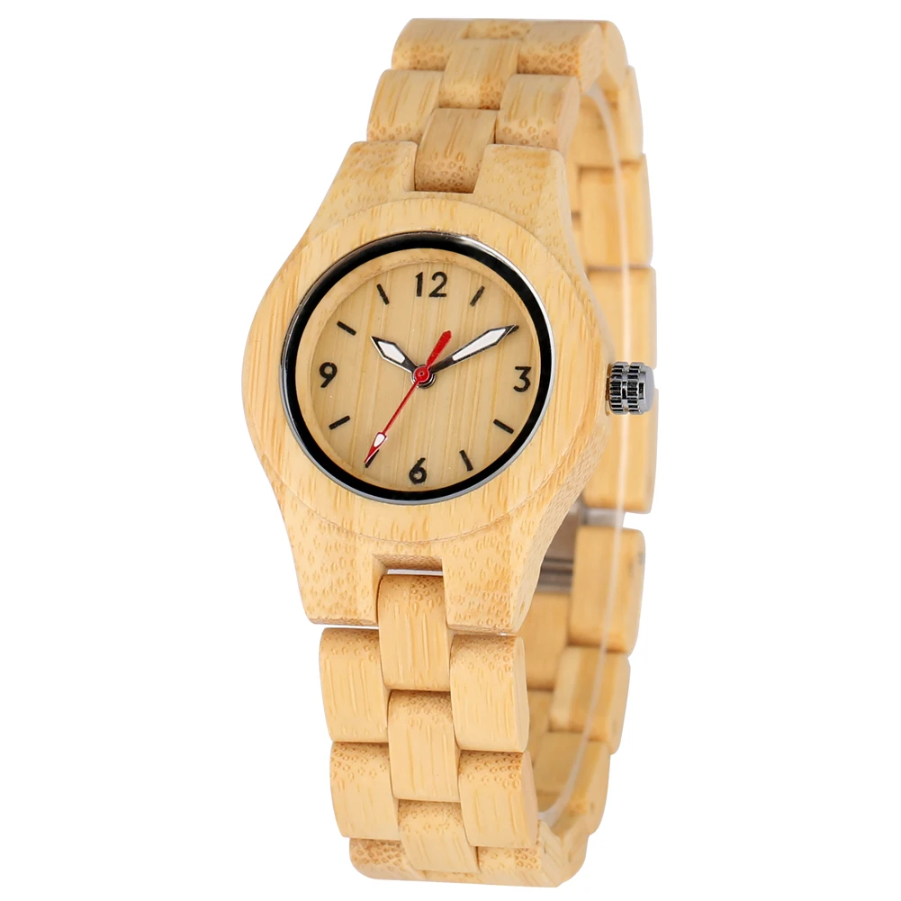 

Excellent Bamboo Wooden Watch for Women Consice Dial with Luminous Pointer Female Wristwatch Bracelet Clock zegarki damskie