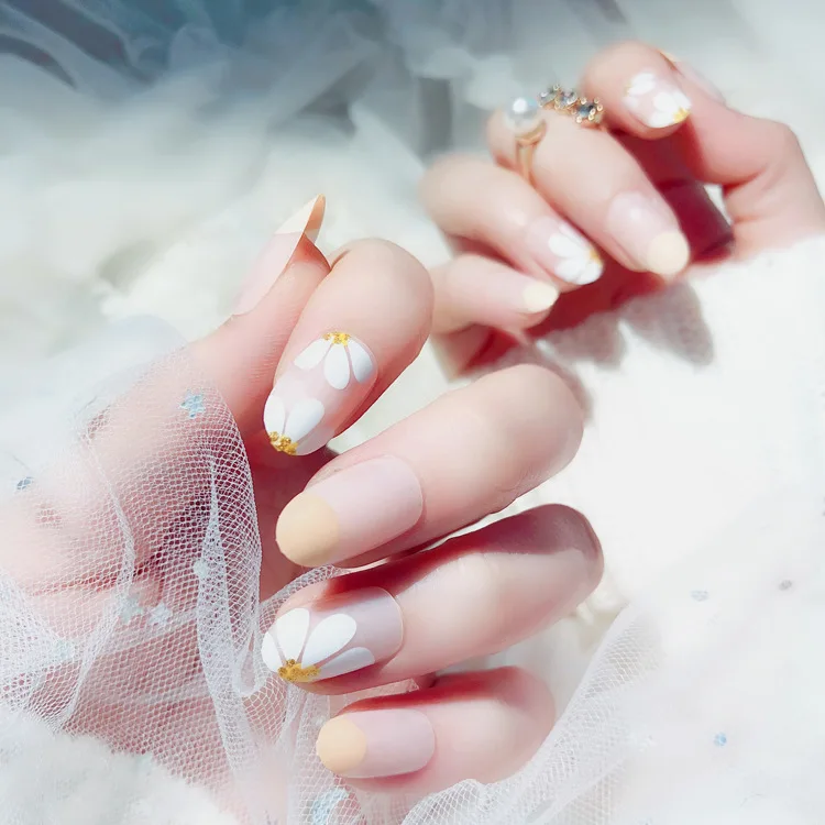 24pcs Fashion False Nails Full Cover Fake with Glue DIY Nail Art Tips 3D Flower Build Press on | Красота и здоровье