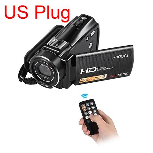 Andoer HDV-V7 PLUS 1080P Full HD 24MP Портативная Домашняя Цифровая видеокамера с дистанционным управлением и инфракрасным ночным видением - Цвет: US Plug