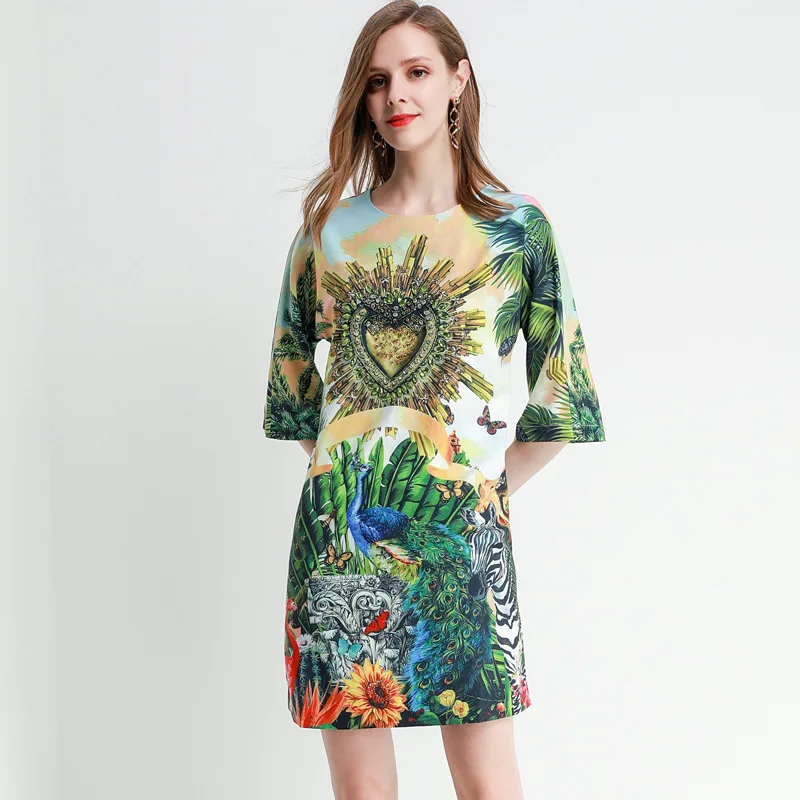 GoodliShowsi Boho гавай Цельнокройное платье лес природа печатное бриллиантовое платье с О-образным вырезом с коротким рукавом Для женщин Свободные платья