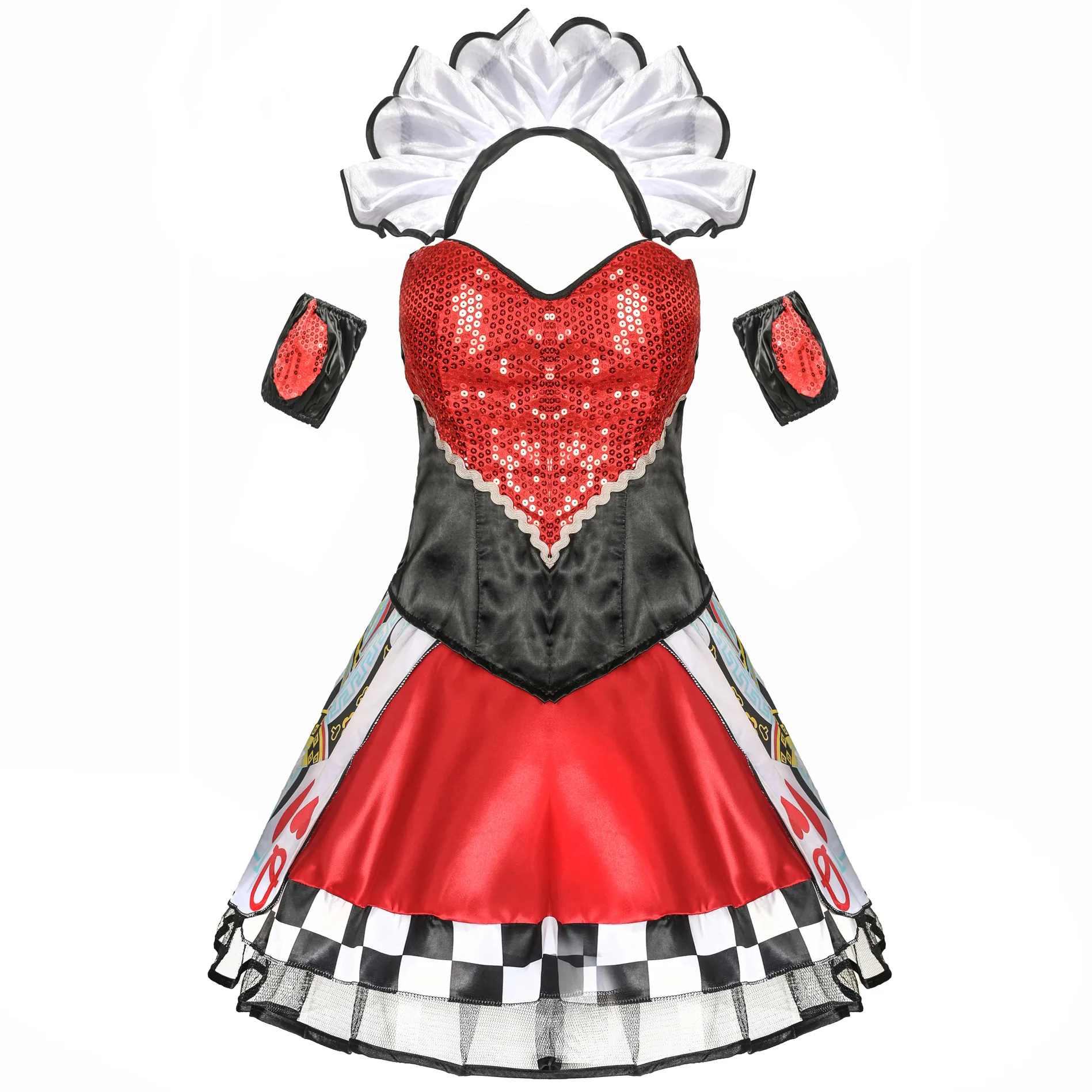 

Halloween Cosplay Red Halter QUEEN'S Outfit Character Play Uniform Stage Performance Costume