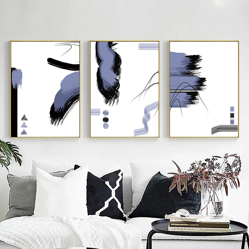 

Blue Black Edge Pattern Abstract Canvas Painting Wall Art Print Poster Picture Decorative Painting Living Room Home Decoration