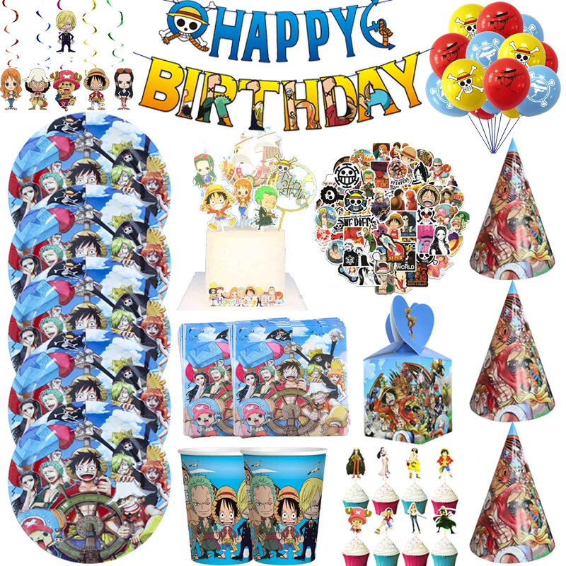 One Piece Theme Disposable Party Tableware Happy Birthday Decoration Cup Plate Latex Balloon Baby Shower Supplies Kid Gift | Дом и сад