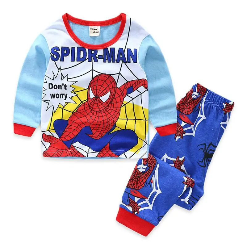Новые весенние детские пижамные комплекты Детский комплект с длинными рукавами для маленьких мальчиков, хлопковая одежда для сна с рисунком Человека-паука и супергероя - Цвет: color at picture