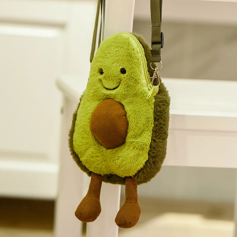 Avocado 【4 модели: 20-30 см Новая мультяшная авокадо ананас черешня арбуз плюшевая Детская сумка через плечо детский сад фруктовый мешок - Цвет: Avocado