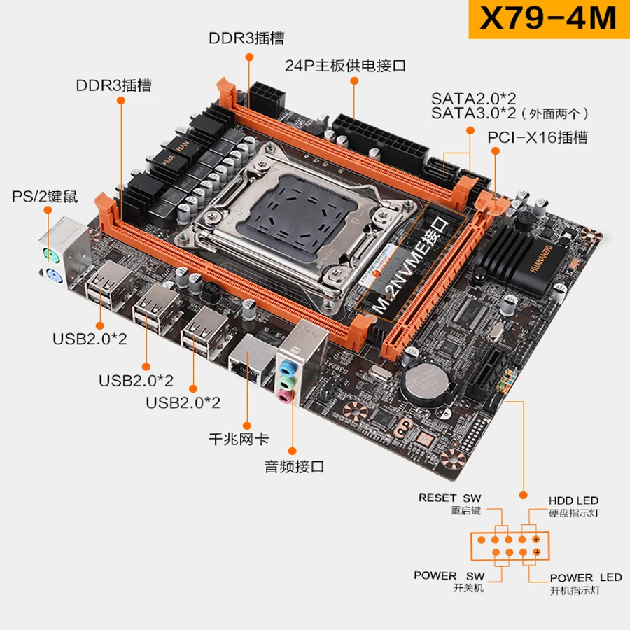 Материнская плата HUANANZHI X79 4M LGA 2011 PS2 USB2.0 SATA3 nvme m.2 поддерживает память REG ECC и