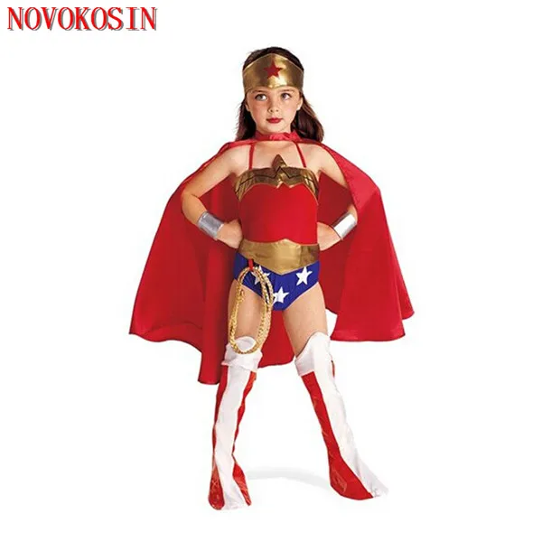 

2019 Anime Costumes Cosplay Superman Clothes Swimsuit Faux Leather Jumpsuit Cloak S-XL Halloween Children Wonder Girl Costume