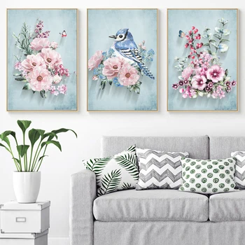 

Pink Peony Flower Bird Canvas Poster Nature Nordic Style Landscape Wall Art Print Painting Decorative Picture Living Room Decor
