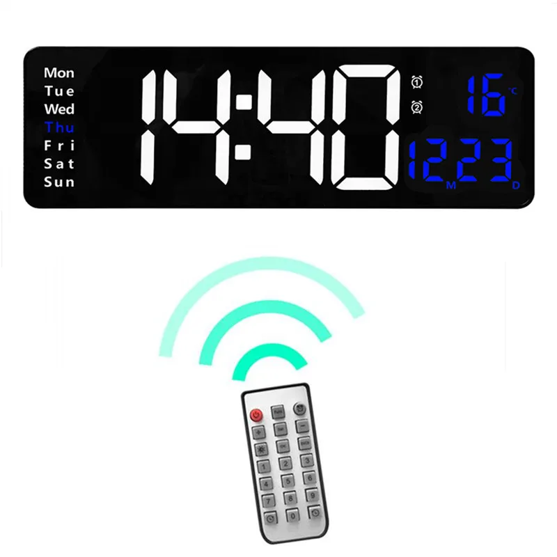 Large Digital Wall Clock Temp Date with Remote Control Power Off Memory Desktop Table Clock Wall-mounted Dual Alarms LED Clocks 